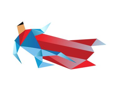 Süper kahraman düşük yalan makinesi. Süper kahraman, origami tarzı ikon, modern çizgi film karakteri çokgen çizimi