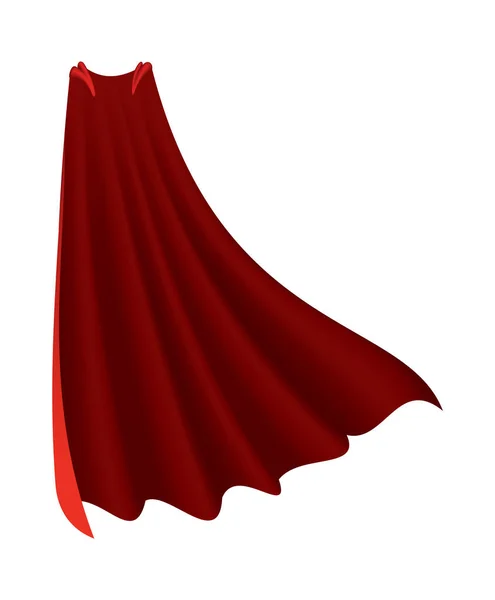 Superhero red cape. Scarlet fabric silk cloak in front view. Carnival or masquerade dress. Realistic costume design. Silk flying cape — Stock Vector