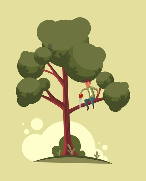 No corte rama que sentado concepto de proverbio. El hombre está aserrando una rama de árbol. Acción mental equivocada para resolver problemas. Vector plano ilustración de dibujos animados — Vector de stock
