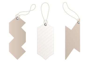 Fiyat etiketleri. Kablolu etiketler. Kağıt fiyatları ya da hediye etiketleri farklı şekillerde. Boş organik stil etiketleri