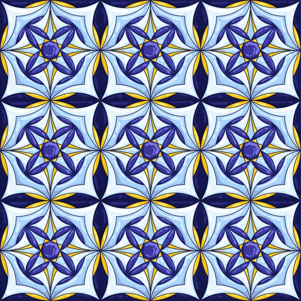 Padrão de cerâmica. Azulejos típicos ornamentados de cerâmica portuguesa ou italiana. Fundo abstrato decorativo. vector retro sem costura —  Vetores de Stock