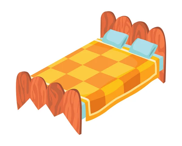 Caricatura de cama. Ilustración vectorial de cama a color con almohada y funda. Icono de los muebles — Archivo Imágenes Vectoriales