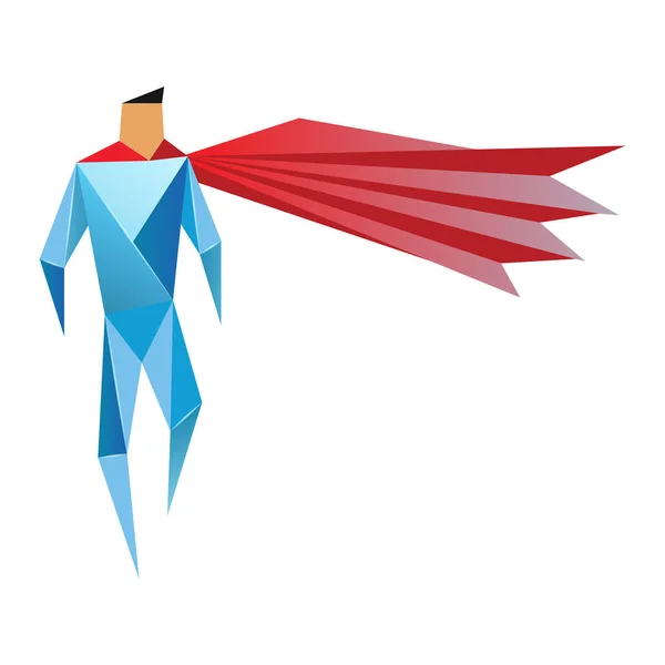 Superhéroe poli bajo. Ilustración poligonal vectorial de super héroe, icono de estilo origami, personaje moderno del hombre de dibujos animados — Vector de stock