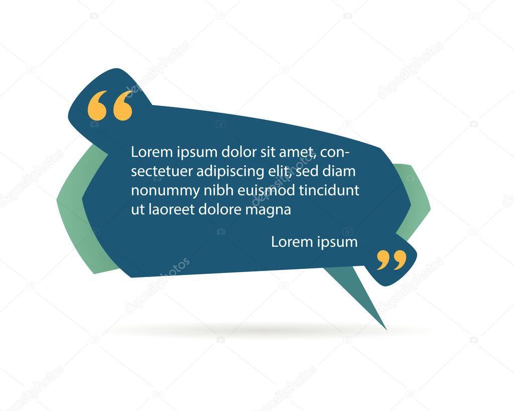 Quote frame or mention quotations remarks template. Info tag, quote textbox blog or discussion citation memo word label. Isolated vector banner