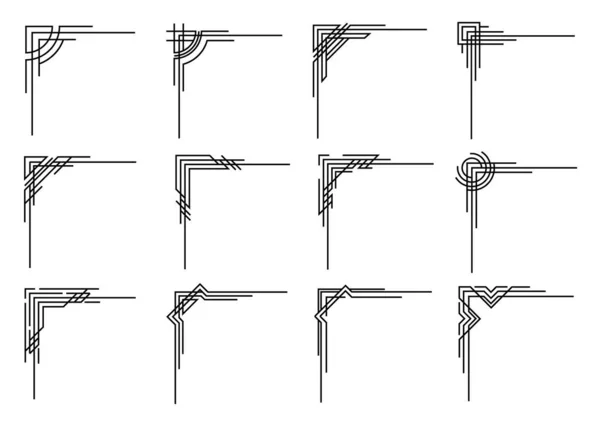 Colección de esquinas art deco. Conjunto de bordes geométricos vectoriales. Elemento de invasión de la boda Orante. Elementos de frontera vintage — Archivo Imágenes Vectoriales