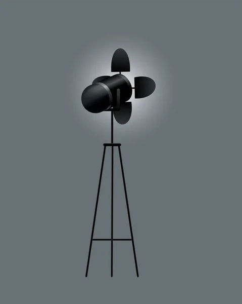 Realistische Scheinwerfer mit grauem Hintergrund für Show Contest oder Interview-Vektor-Illustration. Fotostudio. Leuchteffekt-Projektor, Projektor für Studiobeleuchtung — Stockvektor