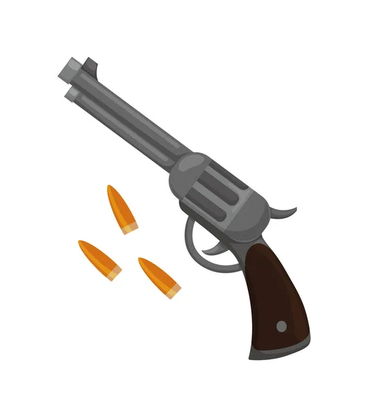 Wild west flat icon. Accessorie or object game and app ui icon. Revolver with bullets — Stock Vector