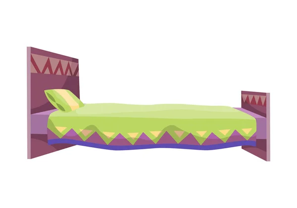 Καρτούν κρεβάτι. Εικονογράφηση διάνυσμα του κρεβατιού χρώμα με μαξιλάρι και κάλυμμα. Εικονίδιο επίπλων — Διανυσματικό Αρχείο