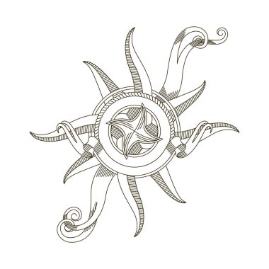 Retro denizcilik pusulası. Antika denizcilik işareti. Deniz yolculuğu için klasik rüzgâr gülü. Deniz teması için pusula simgesi tasarımı ögesi