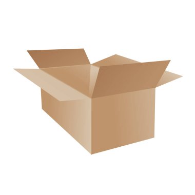 Boks yap. Karton kutu maketi. Posta kutusu. Kahverengi geri dönüşüm karton dağıtım kutusu veya posta paketi, beyaz arkaplanda izole edilmiş gerçekçi vektör illüstrasyonu