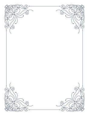 Kenarları kıvrımlı dekoratif çerçeve. Zarif sınır. Düğün için basit bir sınır çizgisi, bayrak tasarımı. İzole vektör illüstrasyonu