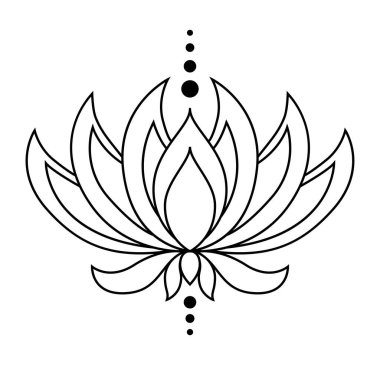 Lotus ikonu. Tek renkli çiçek açan çiçek. Beyaz arka planda siyah bitki yaprakları. Ağ için çiçek, su bitkisi vektör elementi. Renk biçimi