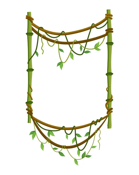 Tropischer Lianenrahmen, Äste von Dschungelpflanzen mit Blättern. Tropische Kletterlianenrebe mit grünen Blättern. Cartoon-Lianen rahmenförmig. Lianenzweige — Stockvektor