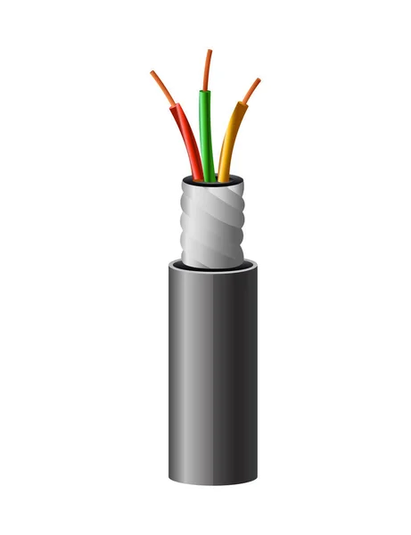 Elektrisches Kupferkabel. Stromkabel. Anschlusskabel Stromversorgung in realistischer Farbe für das Netzwerk. Hauptelement der Elektroinstallationsarbeiten — Stockvektor