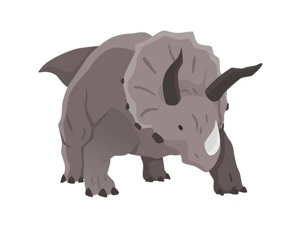 Triceratops dinosaurio icono plano. Monstruo reptil prehistórico aislado de color sobre fondo blanco. Herbívoro vector de dibujos animados dino animal — Vector de stock