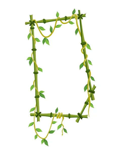 Τροπικό πλαίσιο λιάνα, κλαδιά φυτών ζούγκλα με φύλλα. Τροπική αναρρίχηση λιάνα αμπέλου με πράσινα φύλλα. Κινούμενα σχέδια lianas σχήμα πλαισίου. Κλαδιά Λιάνα — Διανυσματικό Αρχείο