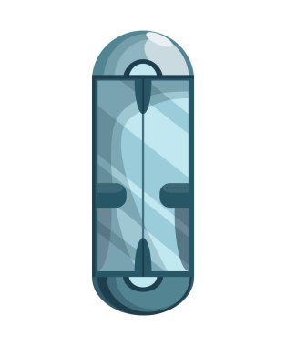 Çizgi film tarzında kaldırma mekanizması. Cam ve metalden yapılmış modern asansör. Mekanik kaldırma kulübeleri. Çizgi film modern ev iç mimarisi