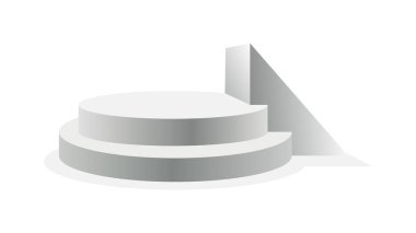 Podyum gerçekçiliği. Şov odası kaidesi, zemin sahne platformu vektörü izole edilmiş model. 3D gerçekçi, merdivenleri olan boş bir podyum. Ürün, tanıtım satışı veya sunum için vitrin kavramı