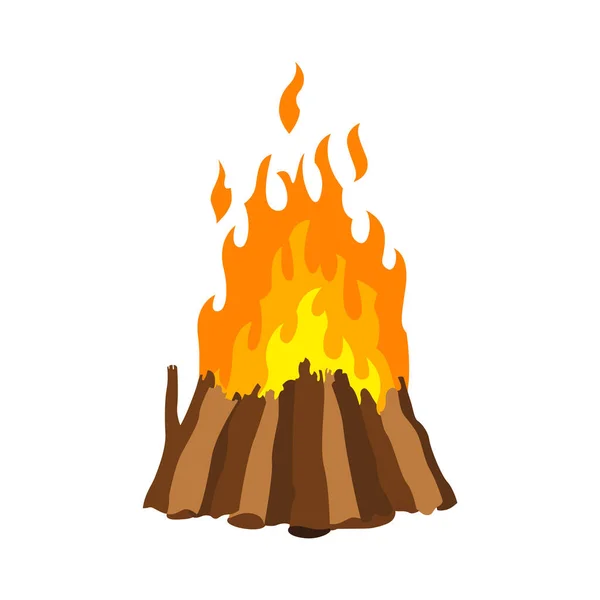 Kaminfeuer. Brennendes Feuer Reise und Abenteuer-Symbol. Vektor-Lagerfeuer oder Holzfeuer im Cartoon-Flair. Ein touristisches Lagerfeuer in Form einer Pyramide, die mit gelb-rotem Feuer lodert — Stockvektor