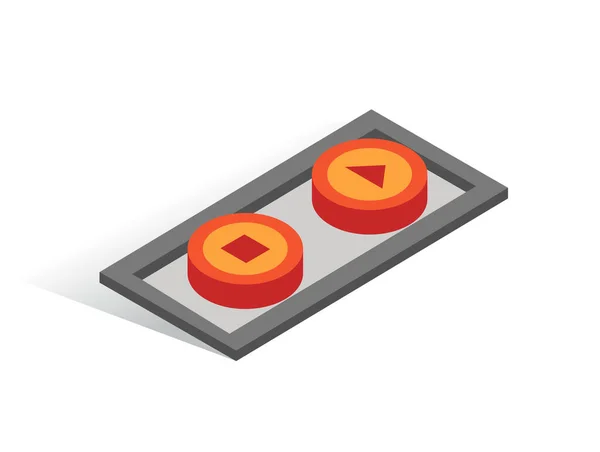 Изометрическая векторная кнопка. Изолированная икона. Два переключателя серого и оранжевого цветов — стоковый вектор