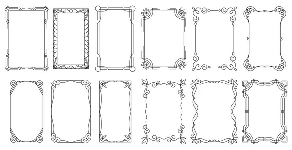 Decorative frames. Vintage calligraphic antique borders. Ornate calligraph rectangle frames, wedding elegant ornamental borders and filigree floral ornaments for framed certificate template — Stock Vector