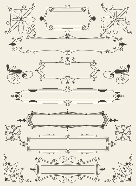 Flourish calligraphic design elements set. Page decoration symbols to embellish your layout. Linear collection of vintage swirls — Stock Vector