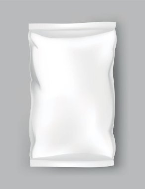 Paket modeli ya da kese şablonu. Gerçekçi bir şekilde boş oyuncak paketi, cips, şeker paketi ya da kozmetik ürün paketi. Plastik paket şablonu markalaşmaya hazır