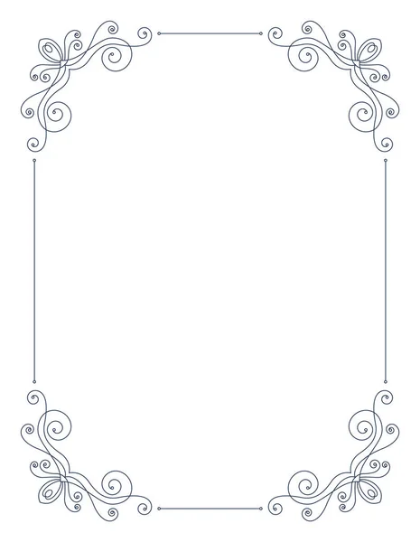 Marco decorativo con esquinas de remolinos. Diseño de frontera de elegancia. Contorno lineal para banner de boda o saludo. Ilustración vectorial aislada — Vector de stock