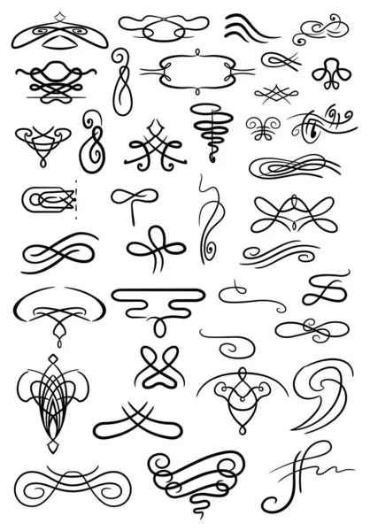 Flourish calligraphic design elements. Vintage swirls and scrolls for page decoration. Ornate symbols for retro design frames and invitations — Stock Vector