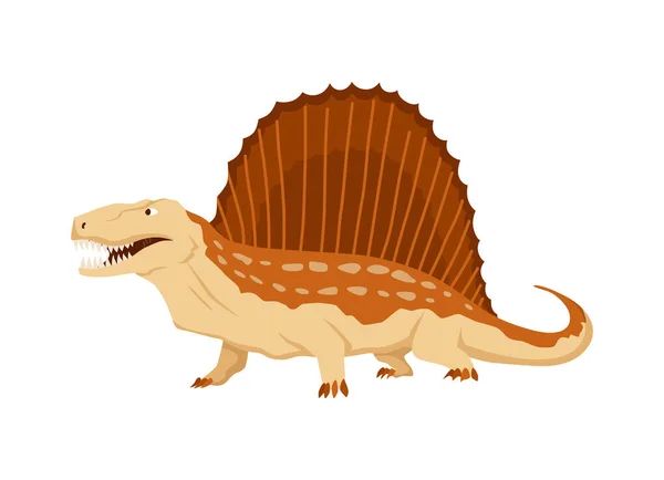 Dimetrodon płaska ikona dinozaura. Kolorowy, odizolowany prehistoryczny potwór gadów na białym tle. Wektor kreskówki dino zwierząt — Wektor stockowy