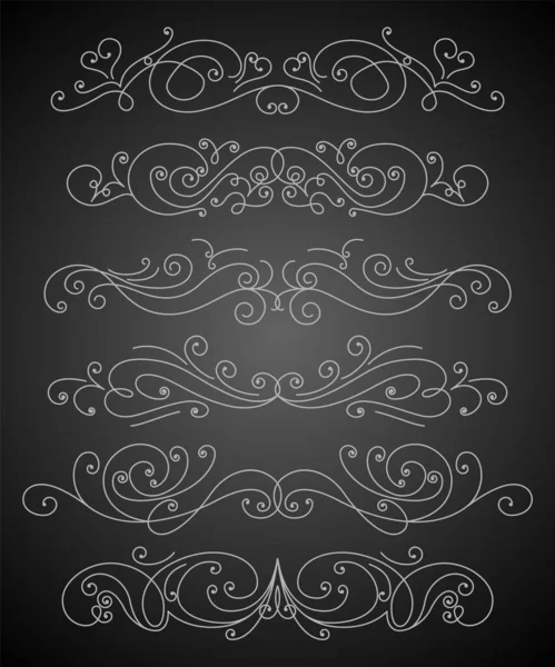Flourish conjunto de elementos de diseño caligráfico. Página de símbolos de decoración para embellecer su diseño. Colección lineal de remolinos vintage — Vector de stock