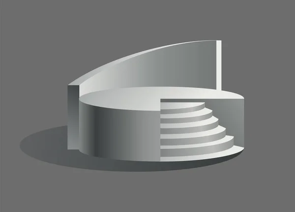 Podyum gerçekçiliği. Şov odası kaidesi, zemin sahne platformu vektörü izole edilmiş model. Yuvarlak ve kare 3D boş podyum ve merdivenler. Ürün, tanıtım satışı veya sunum için vitrin kavramı — Stok Vektör