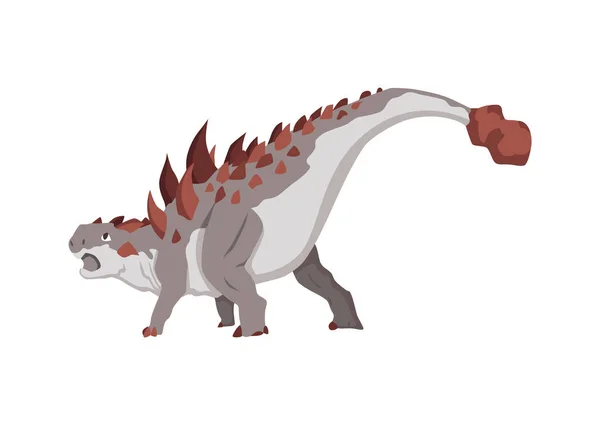 Анкилозавр плоская икона динозавра. Цветной изолированный доисторический монстр рептилий на белом фоне. Травоядные векторные динозавры — стоковый вектор