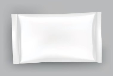 Paket modeli ya da kese şablonu. Gerçekçi bir şekilde boş oyuncak paketi, cips, şeker paketi ya da kozmetik ürün paketi. Plastik paket şablonu markalaşmaya hazır