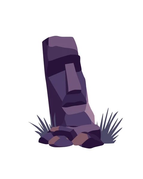 Cara de piedra en la isla de Pascua. Antigua estatua de Moai. Famoso símbolo de viaje. Turismo y vacaciones objeto tropical. ídolo de piedra — Vector de stock