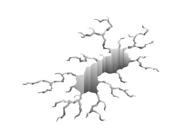 Crack after earthquake. Hole in ground and destruction crack. Dry earth cracking or destruction hole. Isolated vector. Cracked surface — Stock Vector