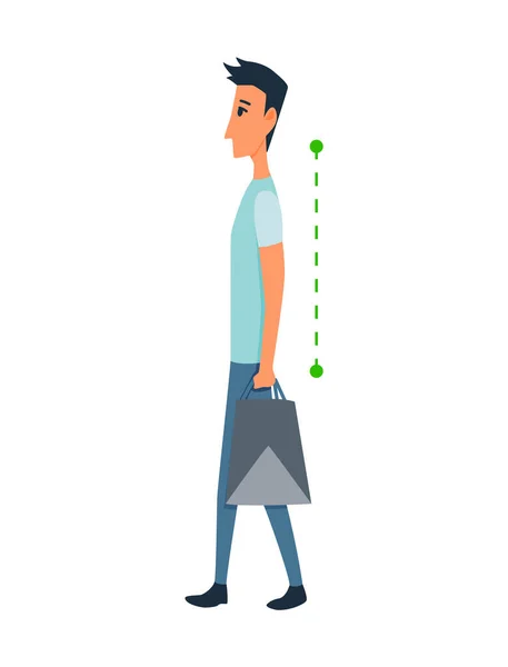 Postura y ergonomía. Alineación correcta del cuerpo humano en postura de pie para una buena personalidad y saludable de la columna vertebral y el hueso. Ilustración sanitaria — Archivo Imágenes Vectoriales