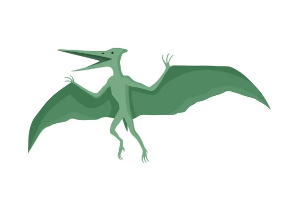 Icona piatta del dinosauro Pteranodon. Mostro rettile preistorico isolato colorato su sfondo bianco. Vettore cartone animato dino animale — Vettoriale Stock
