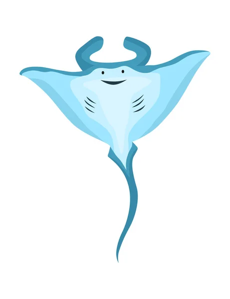Stingray: animal marino y marino. Personaje de la fauna en estilo plano de dibujos animados. Vector lindo objeto colorido aislado sobre fondo blanco — Vector de stock