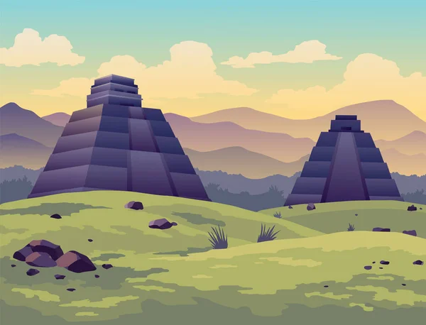 Wyspa Wielkanocna. Podróżnik w starożytnych piramidach Majów lub moai posągi. Słynny krajobrazowy baner turystyczny. Turystyka i wakacje tło tropikalne — Wektor stockowy