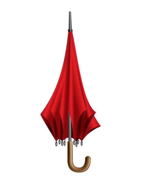 赤い傘。白い背景に隔離されている。パラソルが折り畳まれた。手押しの雨や防風 — ストックベクタ