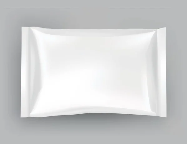 Modèle d'emballage ou de pochette. Blanc brillant réaliste de doy pack, casse-croûte à puce, paquet de bonbons ou emballage de produits cosmétiques. Modèle de paquet en plastique prêt pour la marque — Image vectorielle