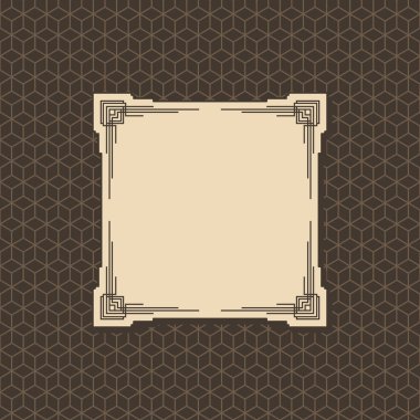 Art deco çerçeve. Sanat eseri grafik desen kültürü. Orante düğün davetiyesi. Antika retro tarzı pankart veya etiket tasarımı. Vektör tasarımı nesnesi