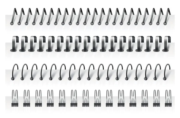 Espirais de caderno, encadernação de anel de aço e molas para diário, bloco de notas, capa de documento ou folhas de livreto. Ligante espiral e anelado para calendário de papel. Pode usar como divisor de página — Vetor de Stock