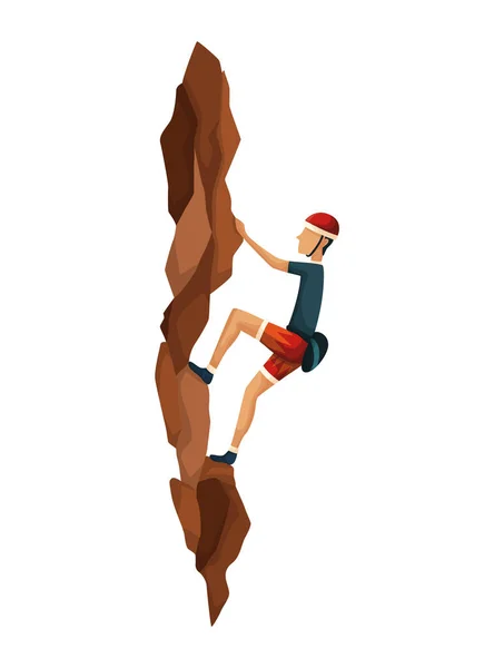 Montañismo. Hombres escalando en una montaña de roca con equipo profesional. Deporte de Bouldering. Escena de juego aislada sobre fondo blanco — Archivo Imágenes Vectoriales