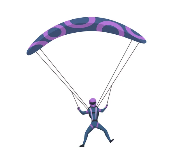 Muž parašutista létající se sportovním vybavením. Parašutistický extrémní sport. Skákající padák na bílém. Aktivní koníčky sportovec skoky — Stockový vektor