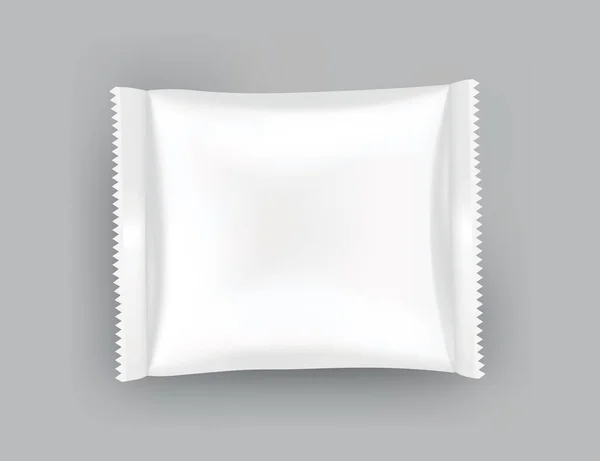 Modèle d'emballage ou de pochette. Blanc brillant réaliste de doy pack, casse-croûte à puce, paquet de bonbons ou emballage de produits cosmétiques. Modèle de paquet en plastique prêt pour la marque — Image vectorielle