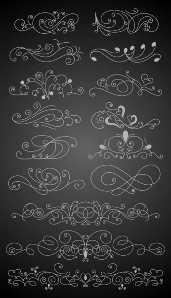 Virágzó kalligráfiai tervezési elemek készlet. Oldal dekoráció szimbólumok díszíteni az elrendezés. Vázlatos határelemek — Stock Vector