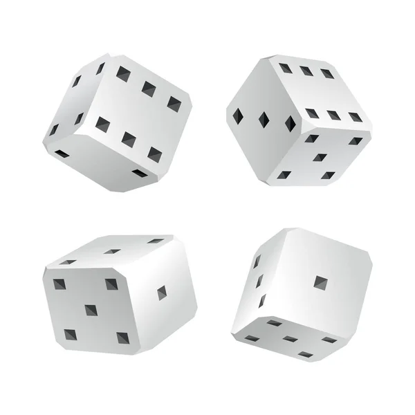 Dice - realistic white cubes with random numbers of black dots or pips and rounded edges. Vector game cubes isolated. Isolated 3d objects for hobbies — Stock Vector