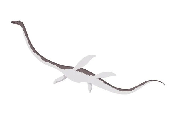 Plesiosaurus dinosaurus platte pictogram. Gekleurde geïsoleerde prehistorische reptielenmonster op witte achtergrond. Vector cartoon dino dier — Stockvector